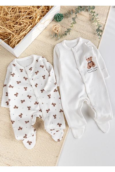 Babymod Teddy Bear Printed Cotton 2-Piece Baby Rompers