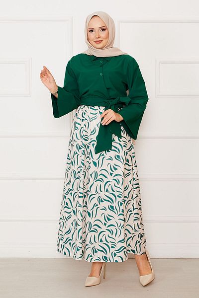 EBRUTESETTÜR Shirt Self Belted Wide Sleeve Skirt Suit