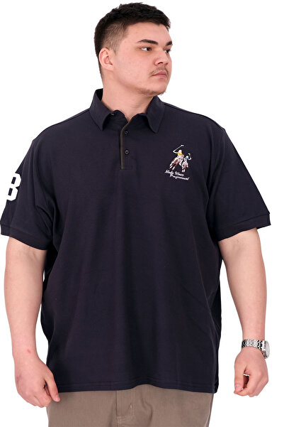 ModeXL Ανδρικό μπλουζάκι Mode XL Plus Size με λεπτομέρεια κεντήματος στο λαιμό πόλο U25311 Σκούρο μπλε