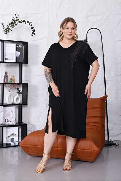 Siyezen Large Size Shoulder Leaf Sequin Embroidered Bat Sleeve Blouse