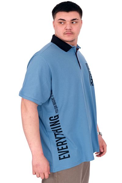 ModeXL Mode XL Large Size Men's T-Shirt Polo Neck Real U25309 Blue