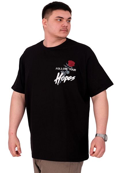 ModeXL Mode XL Large Size Men's T-Shirt Crew Neck Rose U25032 Black