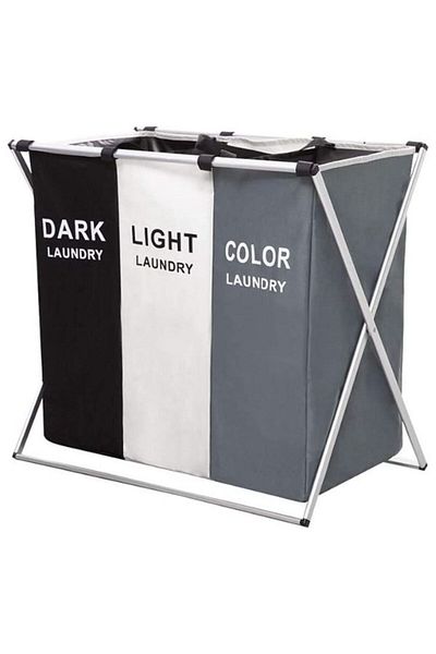 Evelise Foldable And Waterproof Laundry Basket, 3 Compartments, Aluminum Frame And Oxford Cloth, 135 L