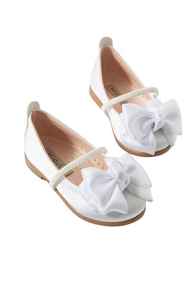 wakawakakidsstore White Big Bow Detailed Girl's Ballerina Shoes