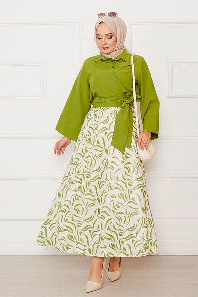 EBRUTESETTÜR Shirt Self Belted Wide Sleeve Skirt Suit