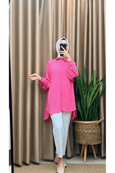 MERVE TESETTÜR Μακρυμάνικο πουκάμισο-τουνίκ με ρίγες στην πλάτη