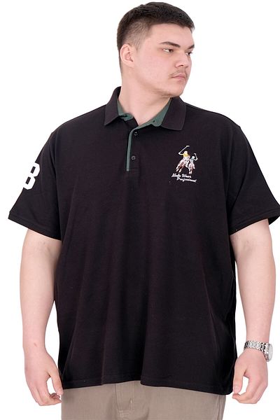ModeXL Mode XL Large Size Men's T-Shirt Polo Collar Embroidery Detail U25311 Black