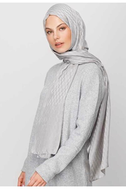 VALORSCARF Valor Qoza Pattern Silk Jacquard Shawl Silver Grey