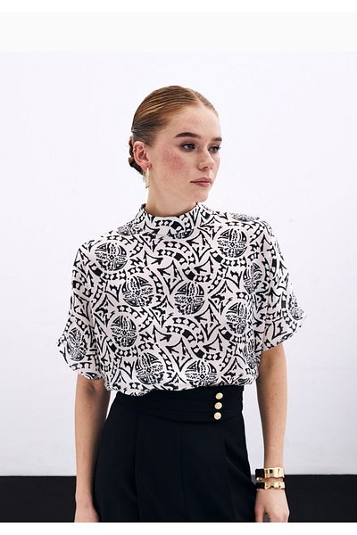 Sateen Short Sleeve Patterned Bluz