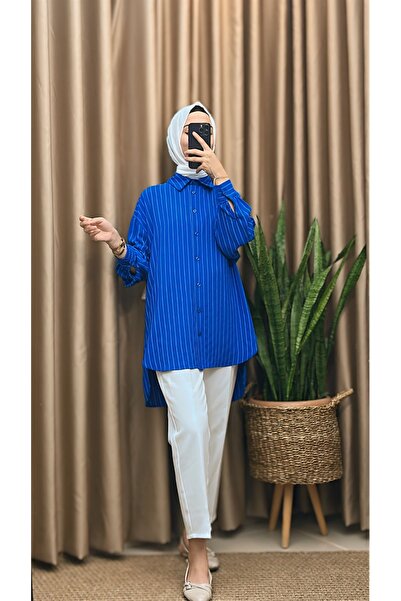 MERVE TESETTÜR Μακρυμάνικο πουκάμισο-τουνίκ με ρίγες στην πλάτη