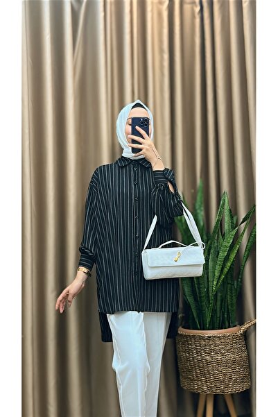 MERVE TESETTÜR Μακρυμάνικο πουκάμισο-τουνίκ με ρίγες στην πλάτη