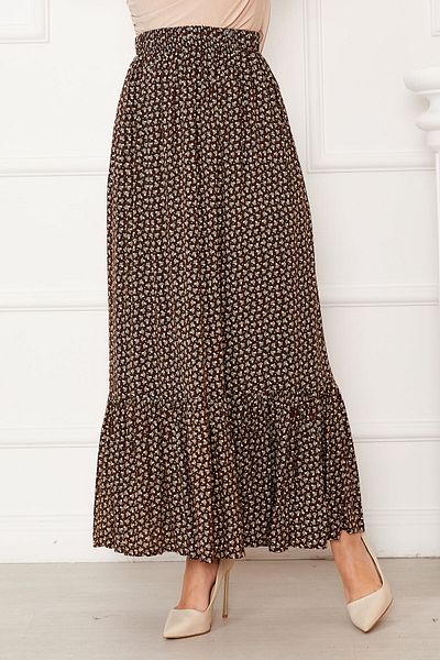 EBRUTESETTÜR Patterned Viscose Skirt with Ruffled Hem and Elastic Waist
