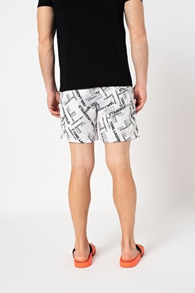 Karl Lagerfeld , Pantaloni scurți de baie cu imprimeu logo, alb/negru, mărimea S