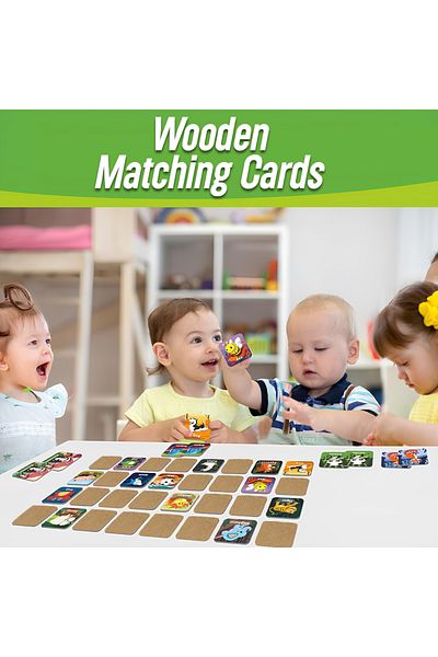 kutuTR Wooden Intelligence Card Matching Game 72 Pieces Cute Animals English Cards