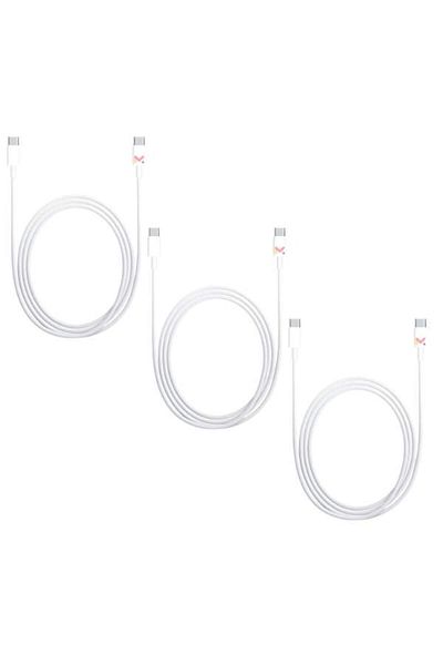 Evelise Set of 3 Data and Charging Cables, Type-C / Type-C, White, 2A, Speed 10 Gbps, 1 M