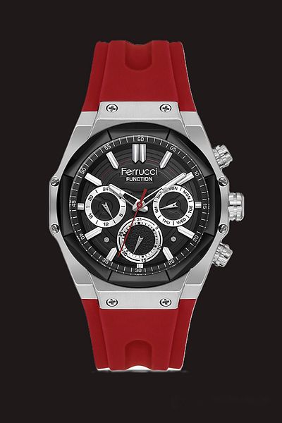 Ferrucci Functional Men's Wristwatch Silver Color Silicone Cord
