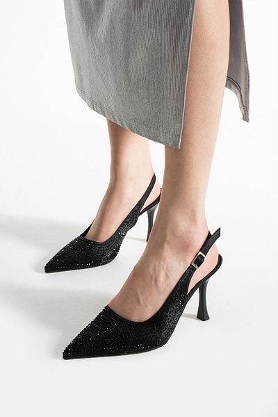 misio shoes Black Stone Print Evening Dress Women Shoes