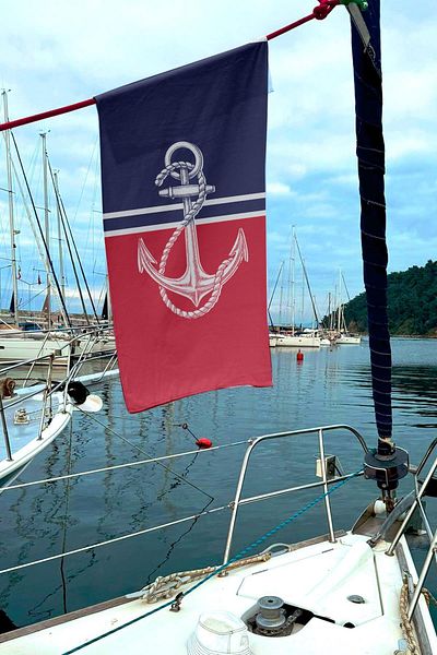 Miami Beach Πετσέτα παραλίας Unisex με μοτίβο Navy Blue Red Anchor 70x150