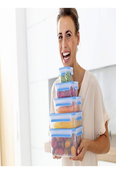 emsa Clip & Close 5-Piece Storage Box Set – Transparent/Blue, Various Sizes
