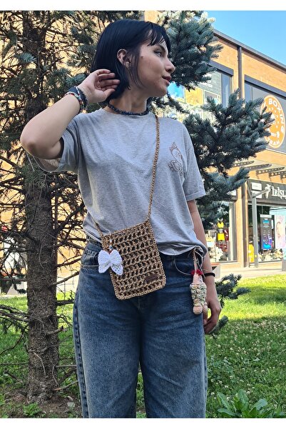 nazegram Hasır Kağıt ip telefon çantası mini çanta