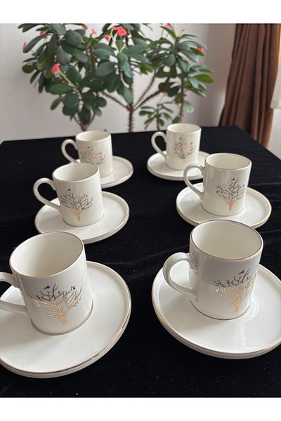 DİBA AVM 12 Pieces6 Person Coffee Cup Luxury Coffee Cup with Tree of Life Pattern