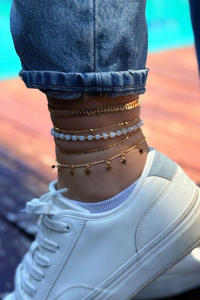 Trendy Butik Shining 5-Piece Anklet Set - 01 Gold-White Crystal