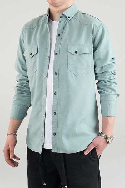 bombe Slim Fit Men's Denim Shirt Green