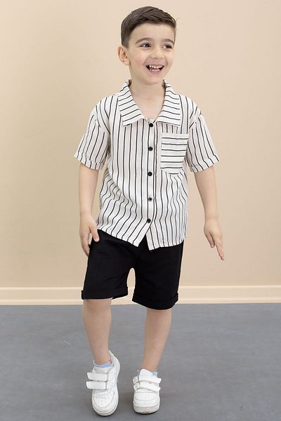 Cansın Mini Boy's Striped Shirt and Shorts Set of 2 21098