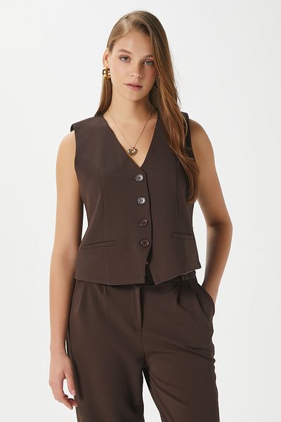 Ritnice Women's Petra Brown Vest Lycra Pants Bottom Top Set
