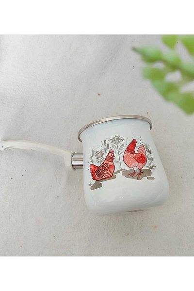 EBRULİEMAYE White Chicken Enamel Coffee Coffee Pot 750 ml 10 cm Eggs Boil