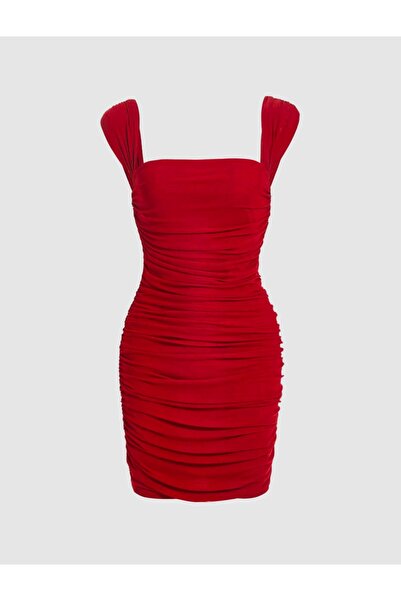 Dressco Lında - Kalın Askılı Büzgü Drapeli Mini Elbise