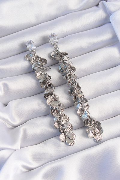 Skygo Brass Silver Color Zircon Stone Minimal Sea Shell Dangle Earrings - Tj-Bkp9253