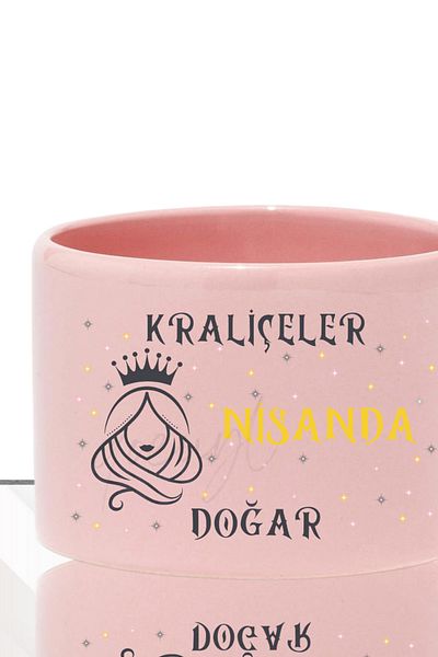 qoeuyl boutique Queens Are Born This Month Printed Gift Rectangular Handled Pastel Pink Cup / Mug Cup