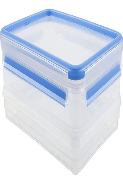 emsa Clip & Close Stacking Box 1.0/1.65L – Transparent/Blue, 26.5x19.4x8.6 cm