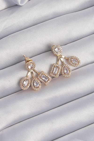 Skygo Brass Gold Color Zircon Stone Geometric Model Earrings - Tj-Bkp9210