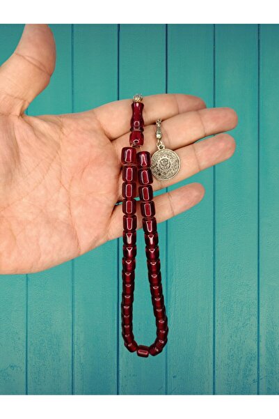 Anemore Collection مسبحة عصا العنبر باللون الأحمر قطع كبسولة T-83