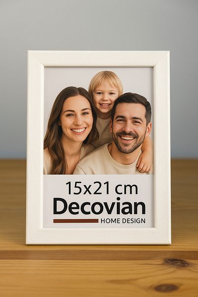 DecovianHomeDesign Ramă foto 15x21 din lemn natural cu picioare moderne - Rama de birou de culoare albă - Fără imagine