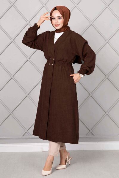 EBRUTESETTÜR قبعة تغطية الرأس طويلة بخصر مطاطي لون بني غامق