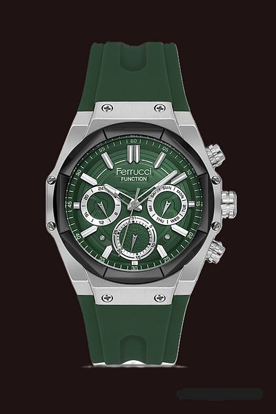 Ferrucci Functional Men's Wristwatch Silver Color Silicone Cord