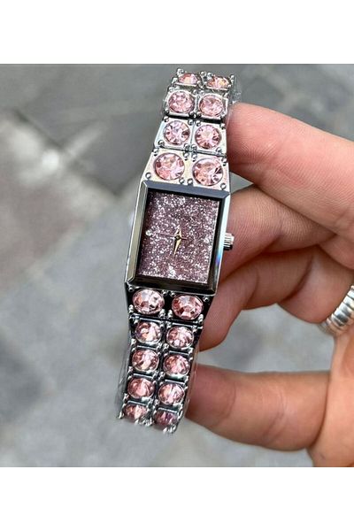 Choppers Brand Silver Color Women's Watch with Stone Square Dial Detail - Luminous and Flashy Design