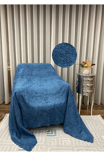 Sivalde Husa de scaun antiderapante din tesatura chenille albastru petrol, husa de canapea extensibila de living, 160x210 cm, 1 bucată