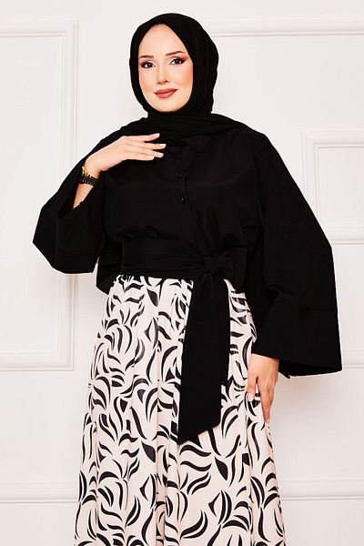 EBRUTESETTÜR Shirt Self Belted Wide Sleeve Skirt Suit