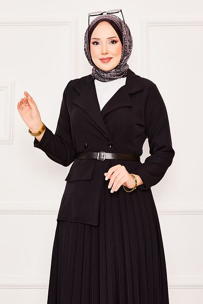 EBRUTESETTÜR Pleated Hijab Dress with Jacket Detail