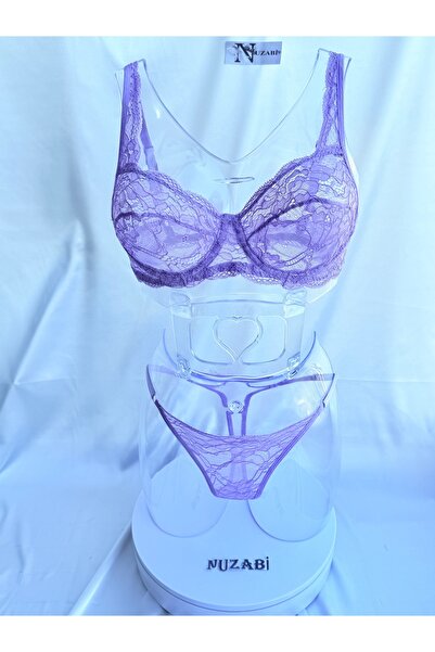 Nuzabi Σετ γυναικείο σουτιέν με δαντέλα Luna Balenli χωρίς κάλυμμα, λιλά, μακ...