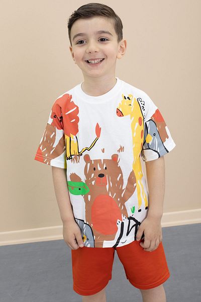 Cansın Mini Boy's Cute Animal Printed 2-Piece Shorts Suit 21099