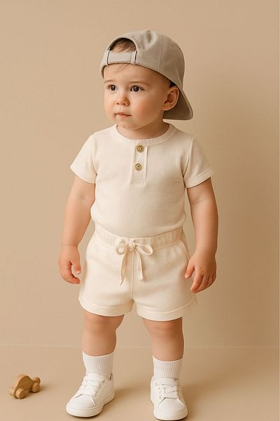 Minytrendy Baby Boy Kids Cool Boy Waffle Summer Fabric Bottom Top 2-Piece Unisex Suit Shorts Short Sleeve Suit