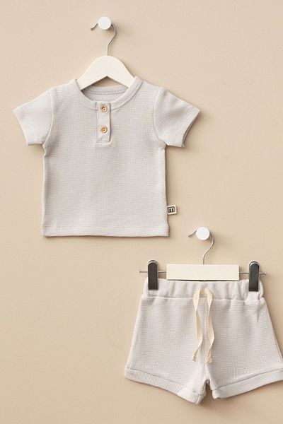 Minytrendy Baby Boy Kids Cool Boy Waffle Summer Fabric Bottom Top 2-Piece Unisex Suit Shorts Short Sleeve Suit