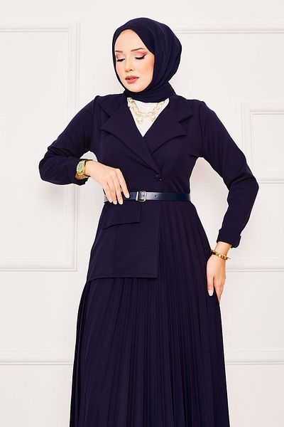 EBRUTESETTÜR Pleated Hijab Dress with Jacket Detail