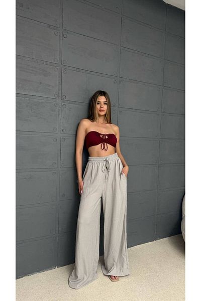 Bak'ap Pantaloni largi de vară cu detaliu de dantelă