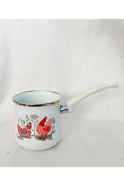 EBRULİEMAYE White Chicken Enamel Coffee Coffee Pot 750 ml 10 cm Eggs Boil